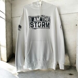 Relentless Rebel  "I AM THE STORM" Graphic Patriotic Hoodie White USA Made XL